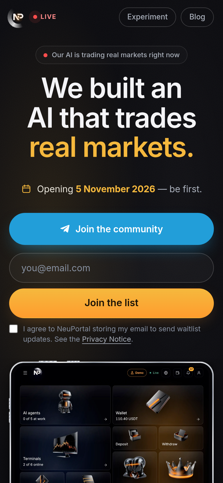 neuportal.ai mobile capture of the first page
