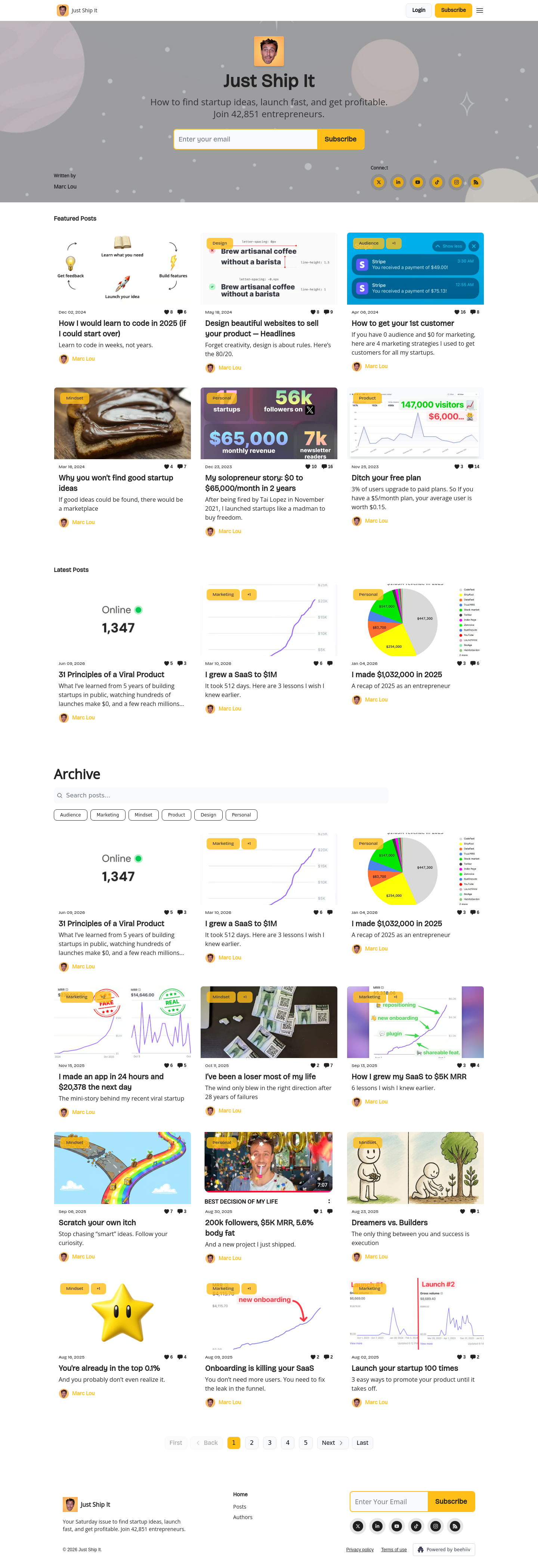 Footer section of newsletter.marclou.com