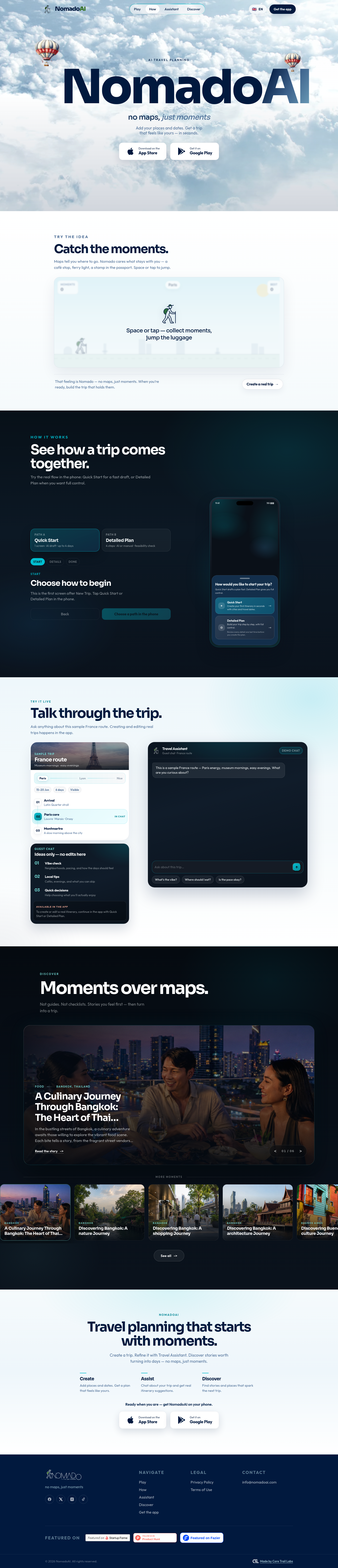 Nav section of nomadoai.com