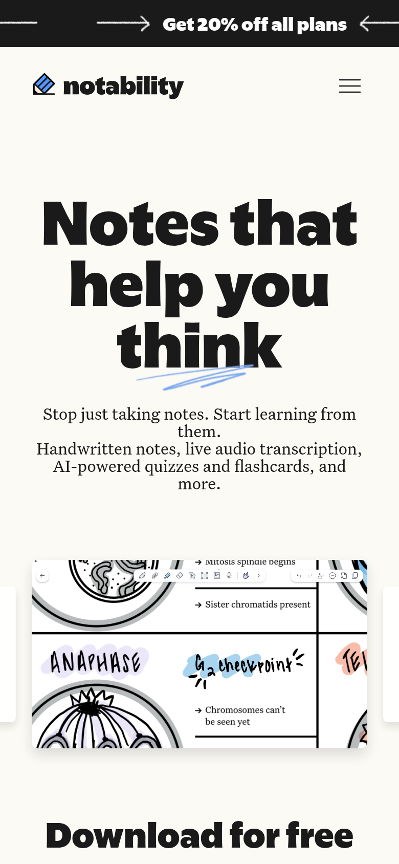 notability.com mobile capture of the first page