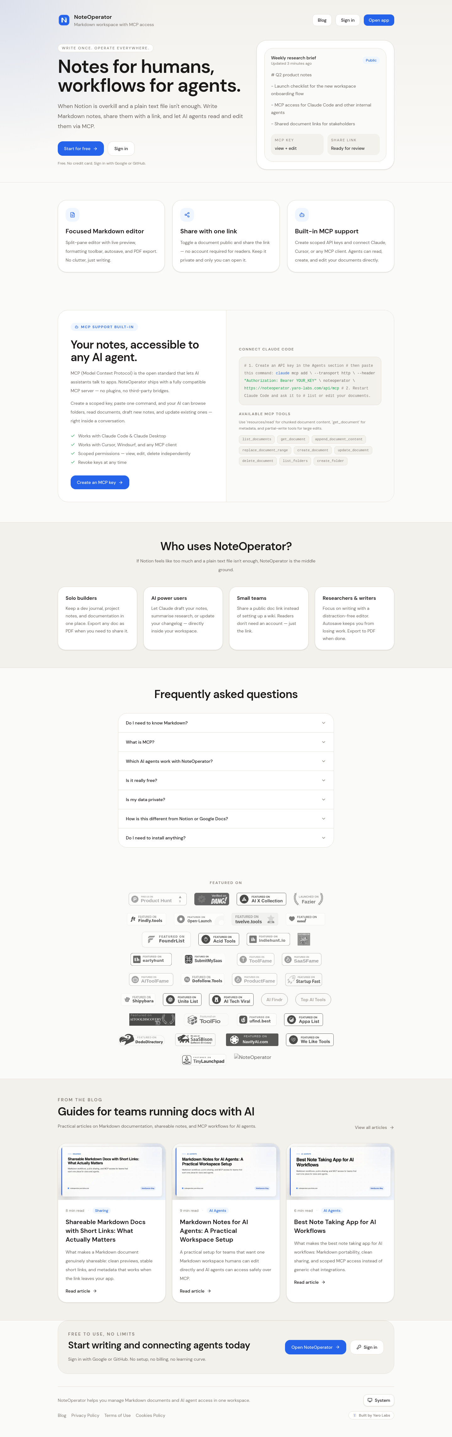Nav section of noteoperator.yaro-labs.com