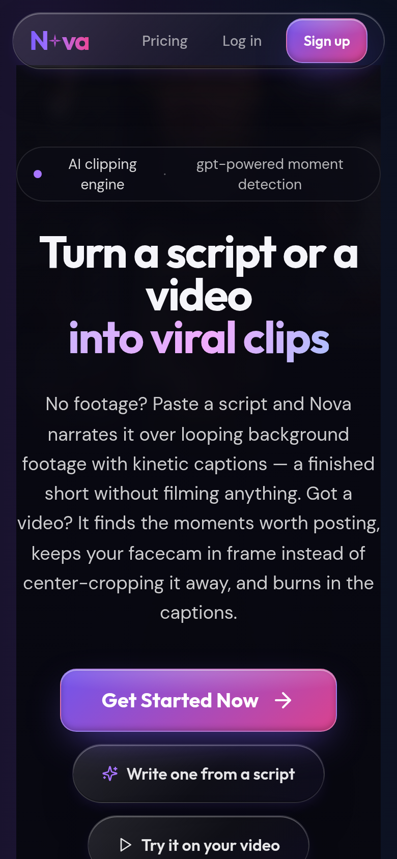 novaclipper.com mobile capture of the first page