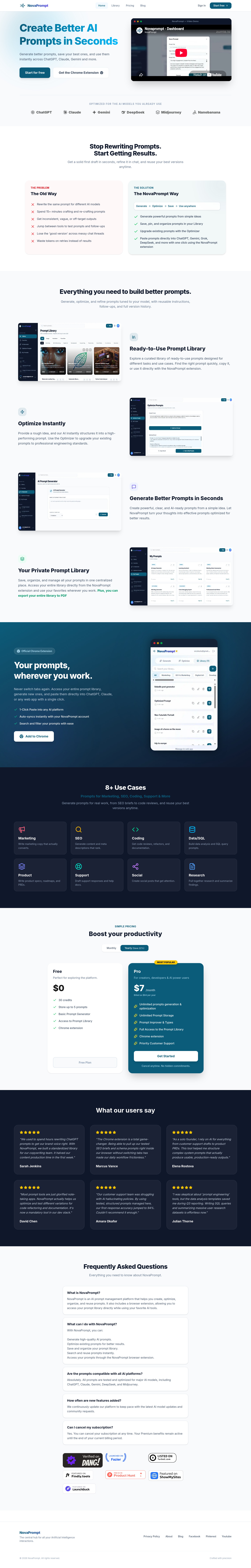 Nav section of novaprompt.space