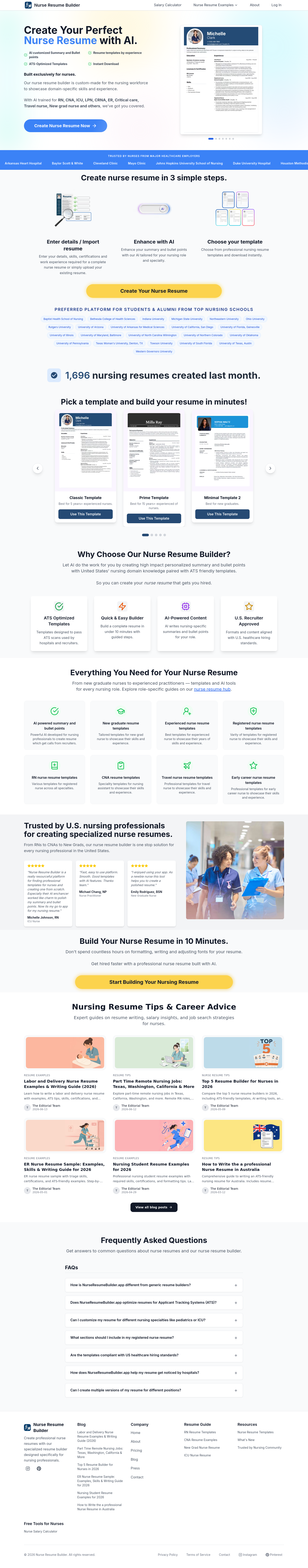 Nav section of nurseresumebuilder.app