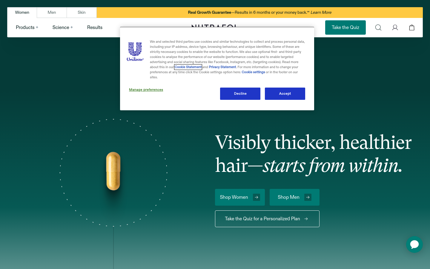 Above-the-fold capture of nutrafol.com
