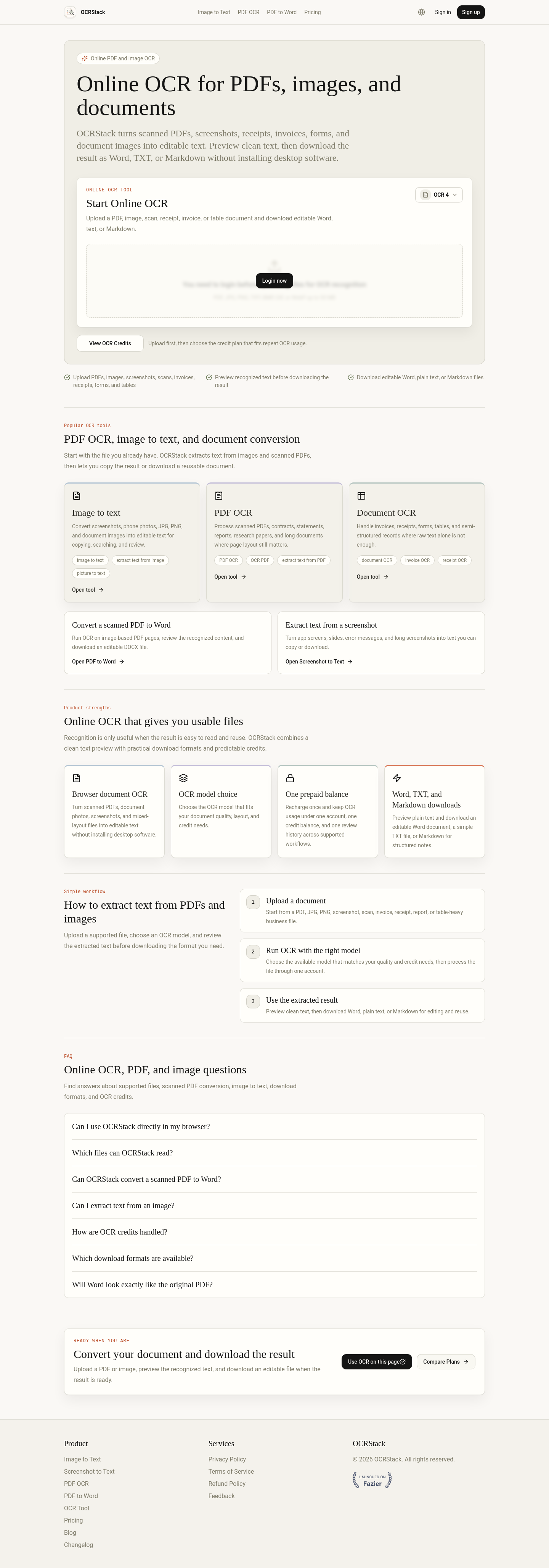 Nav section of ocrstack.com