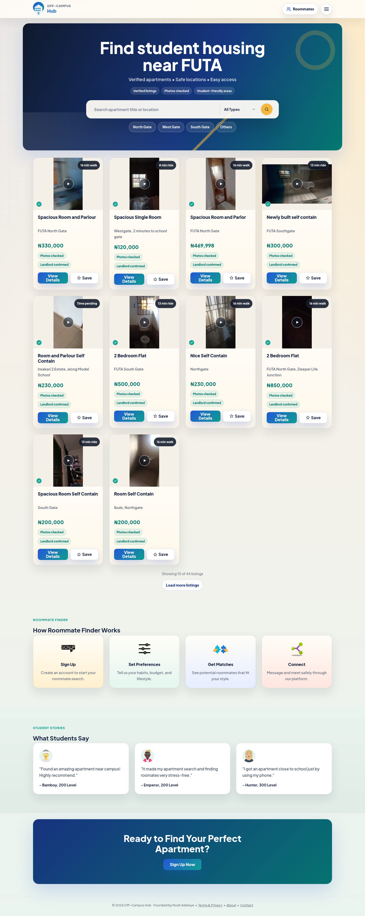 Hero section of offcampushub.ng