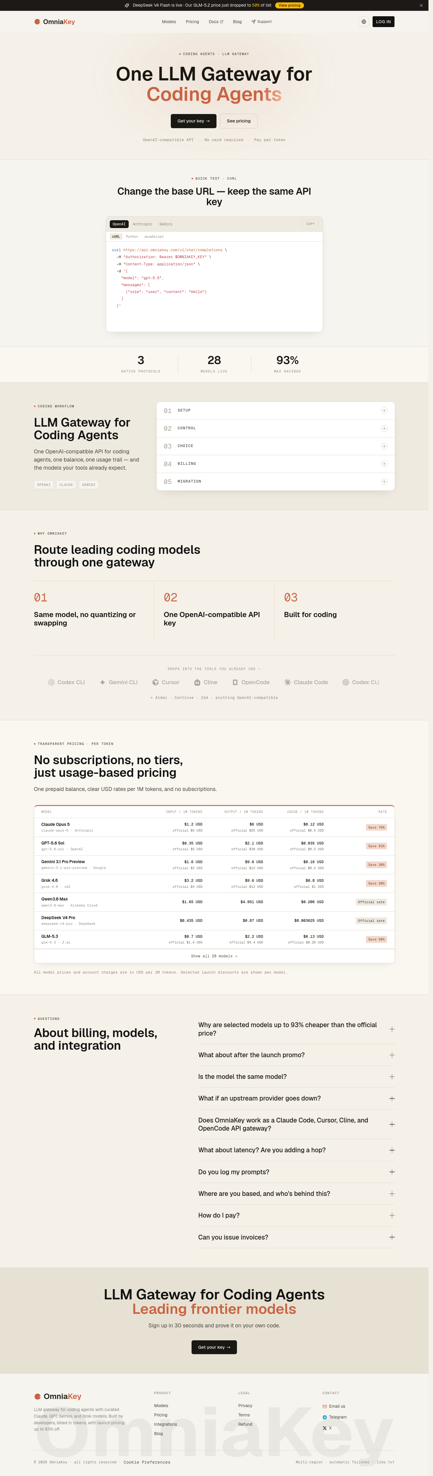 Nav section of omniakey.com