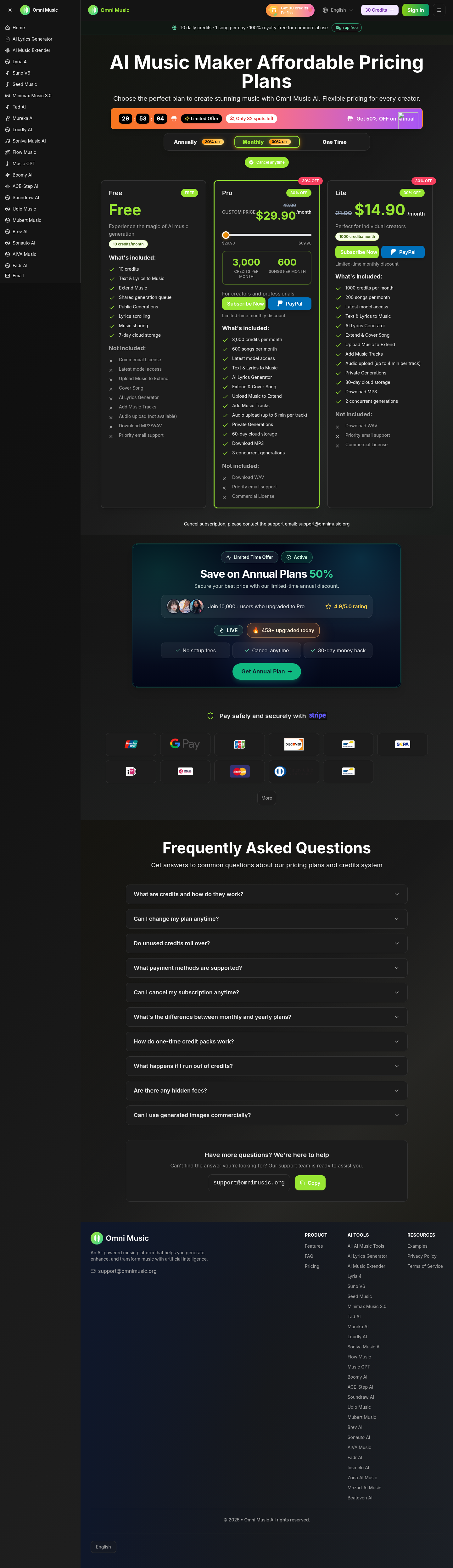 omnimusic.org Pricing: the part of the page where it does this