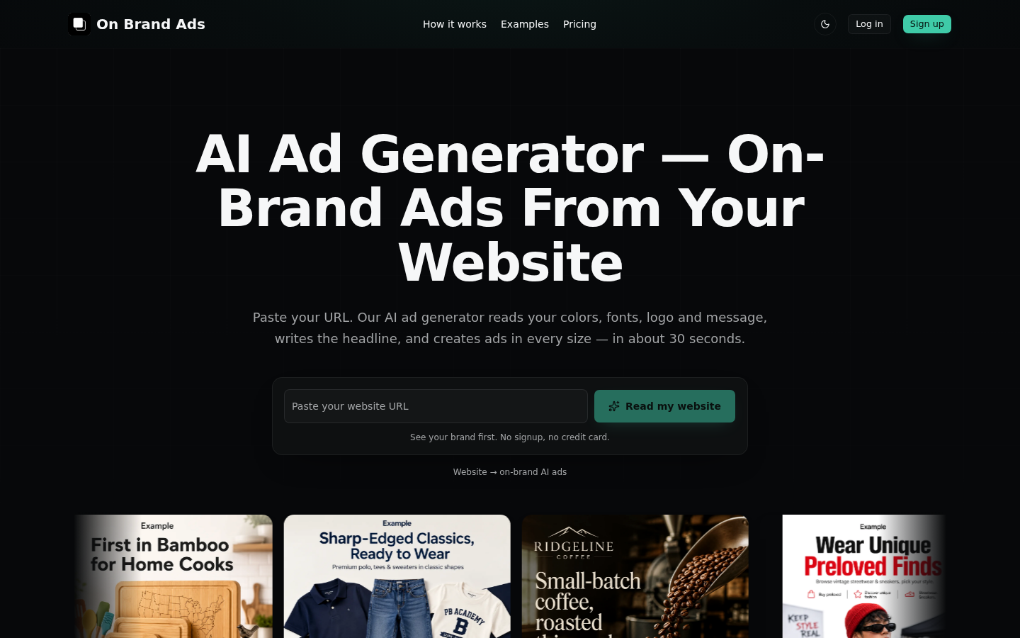 onbrandads.com desktop capture of the first page