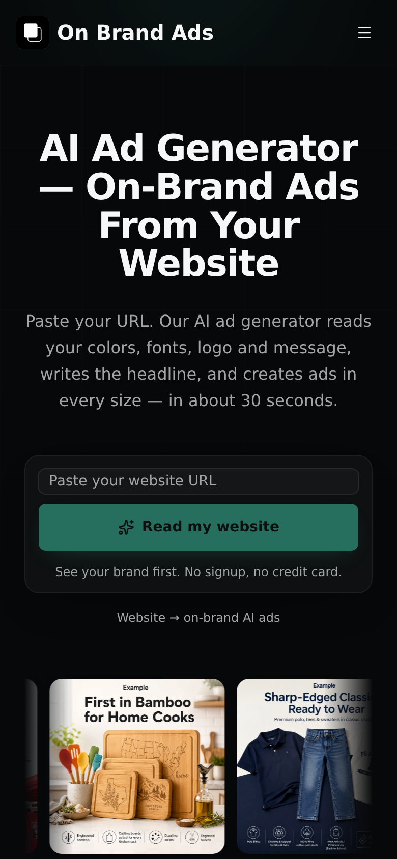 onbrandads.com mobile capture of the first page