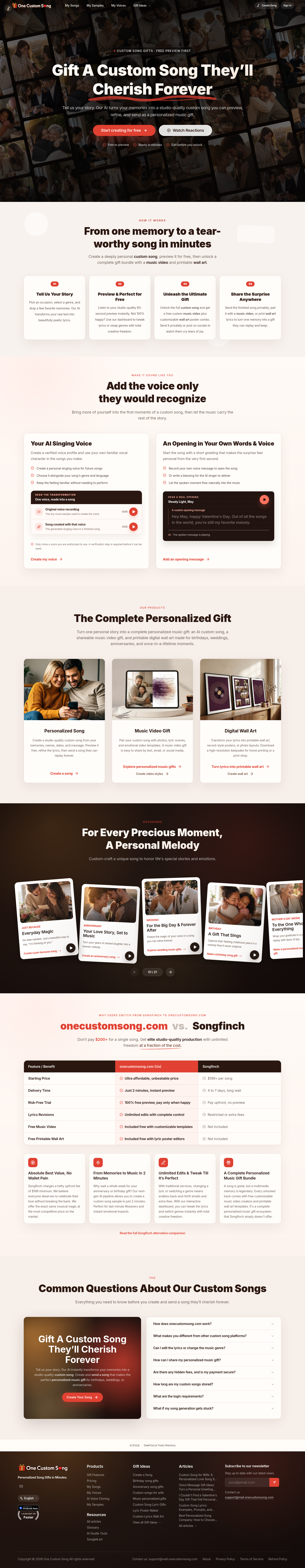 Nav section of onecustomsong.com