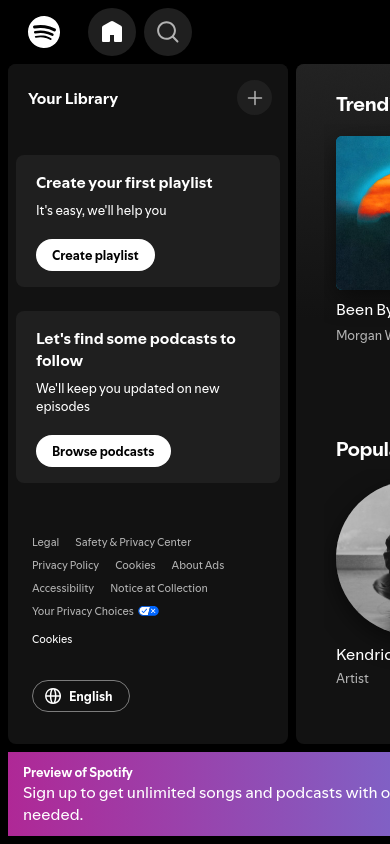 Above-the-fold capture of open.spotify.com