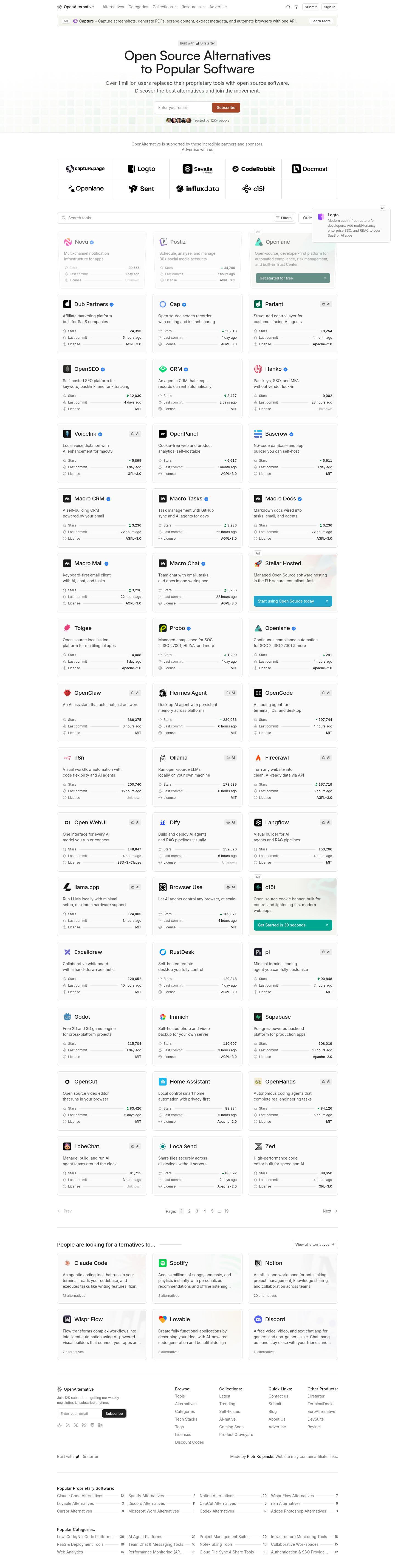 Nav section of openalternative.co