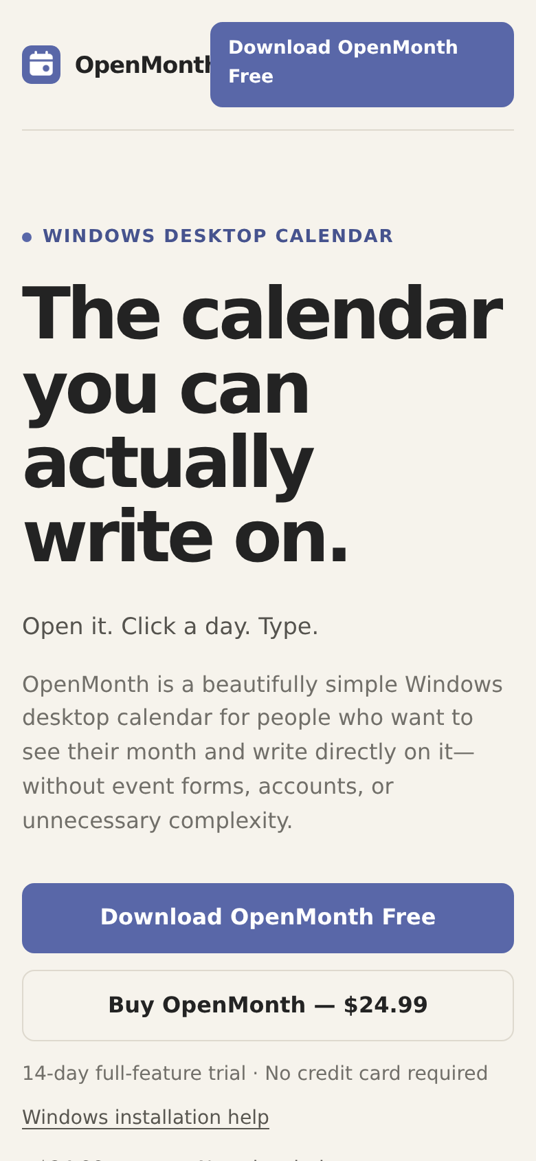openmonth.app mobile capture of the first page