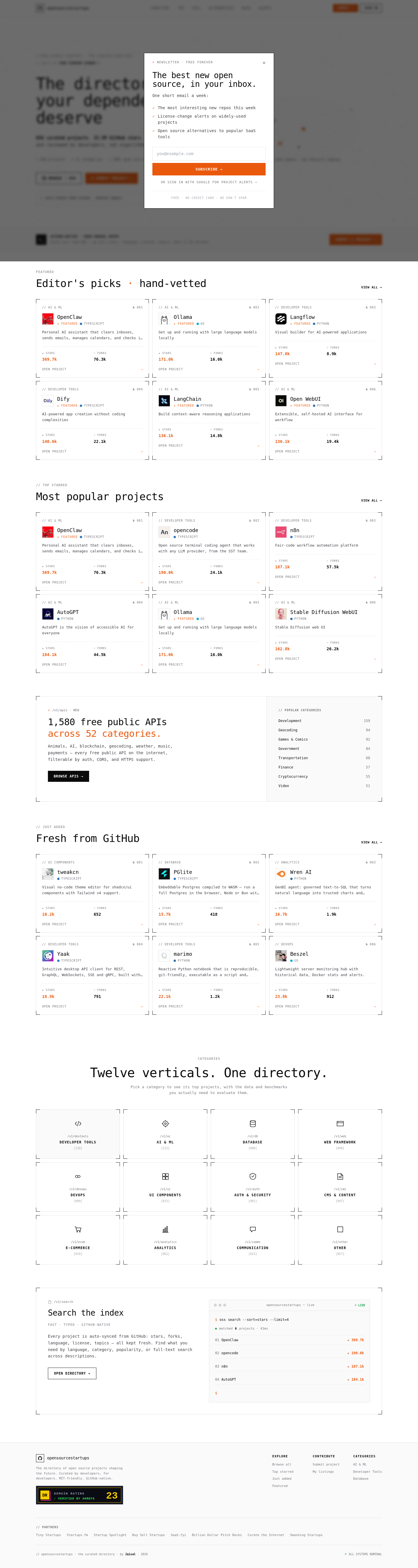 Nav section of opensourcestartups.com