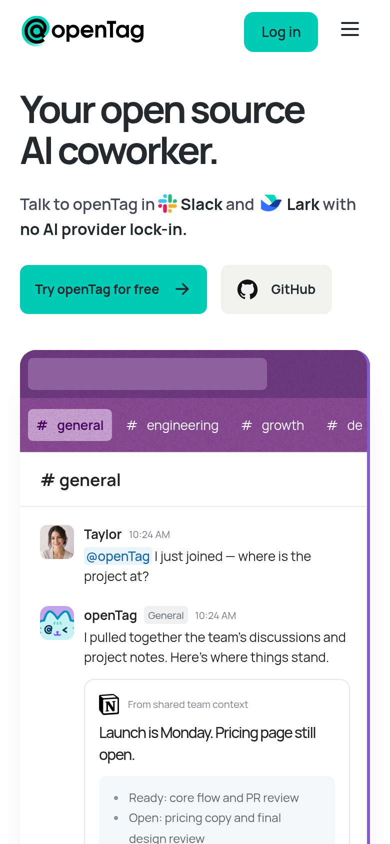 opentag.build mobile capture of the first page
