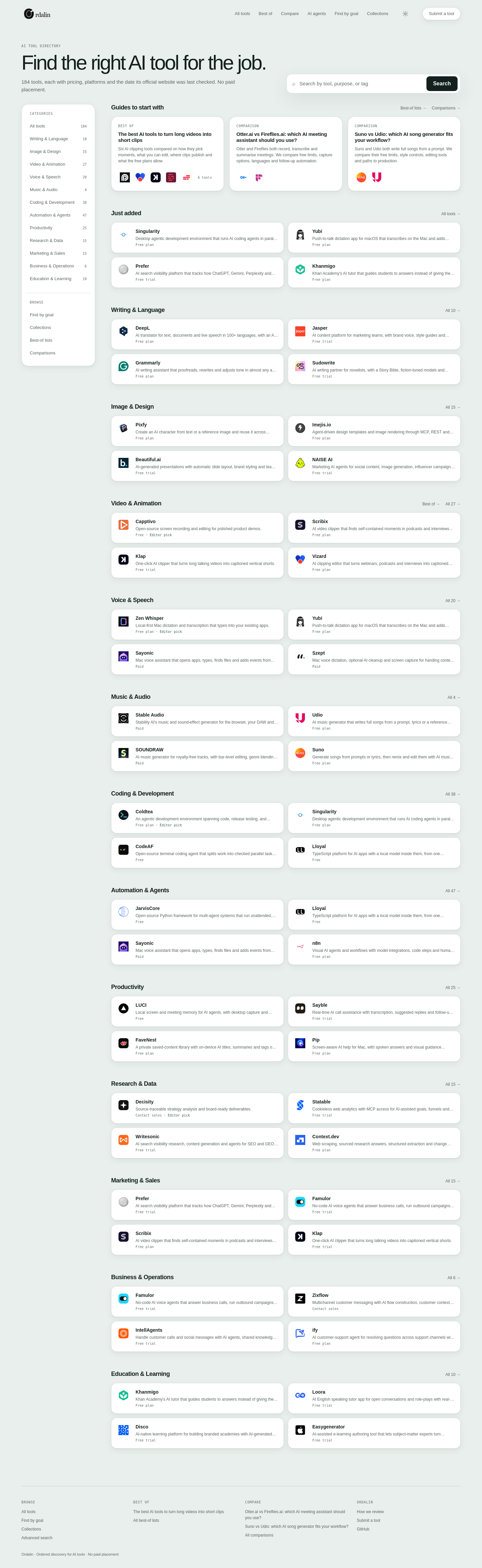 Nav section of ordalin.com