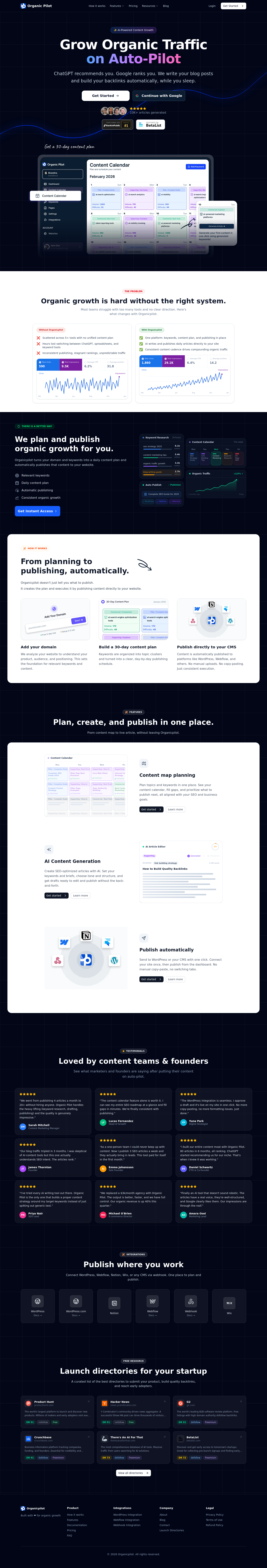 Nav section of organicpilot.ai
