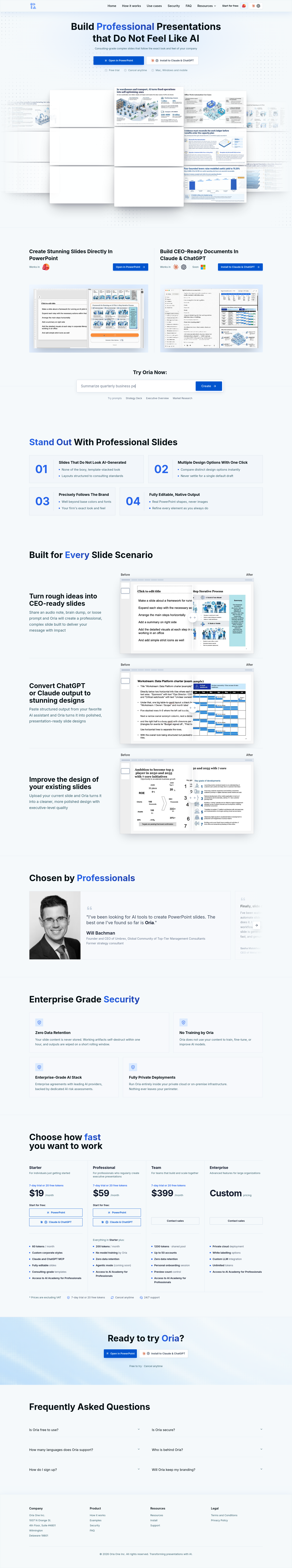 oria.one — Hero + Logo Wall + Pricing + FAQ