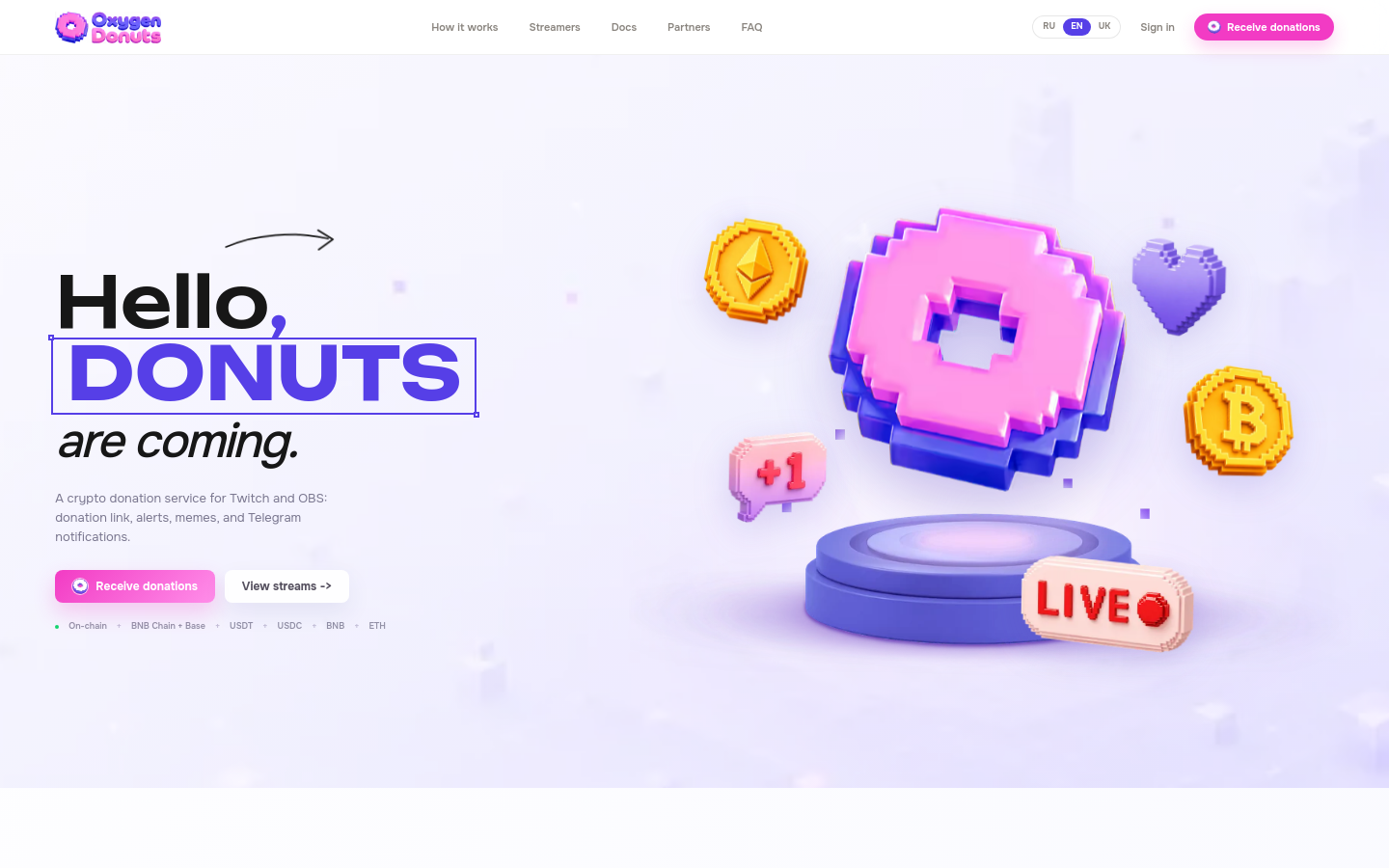 Above-the-fold capture of oxygendonuts.com