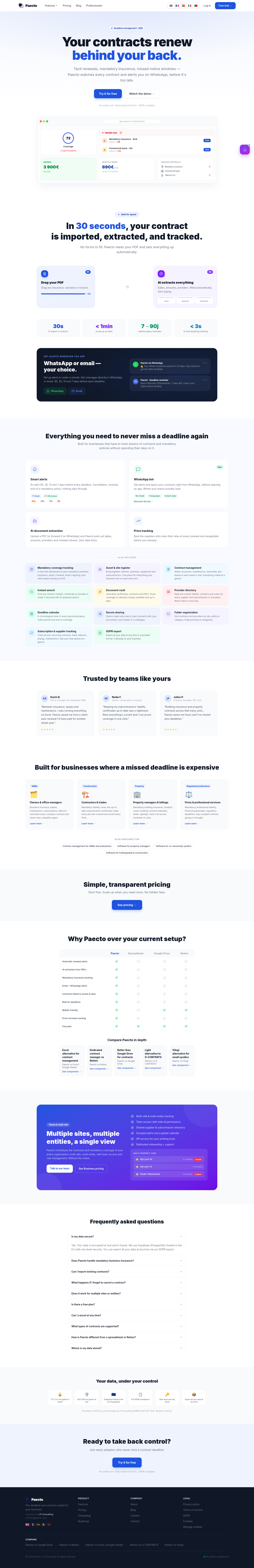 Nav section of paecto.com