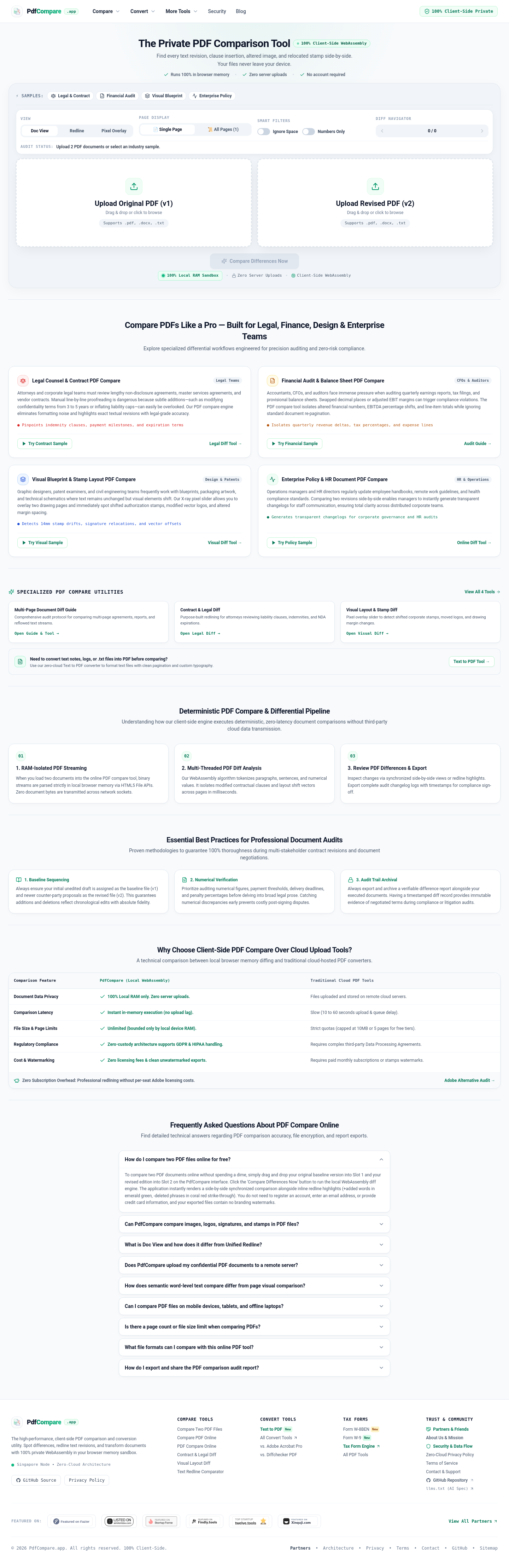 Nav section of pdfcompare.app