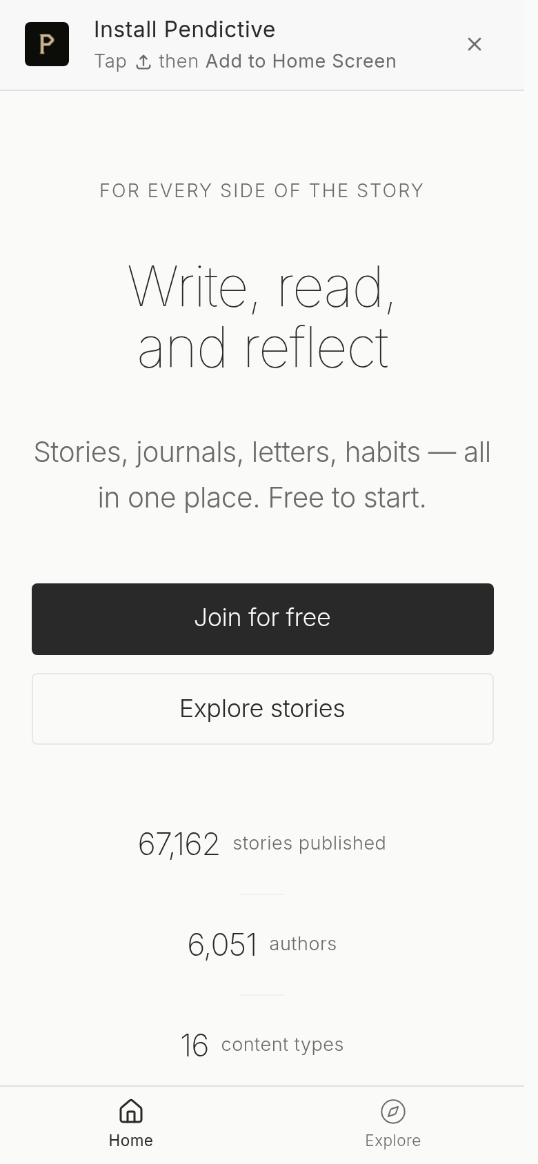pendictive.com mobile capture of the first page