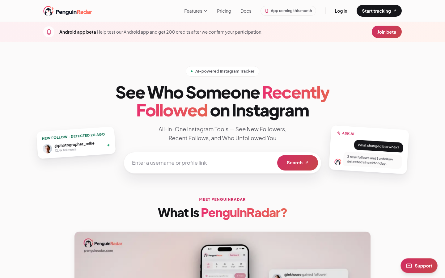 penguinradar.com desktop capture of the first page