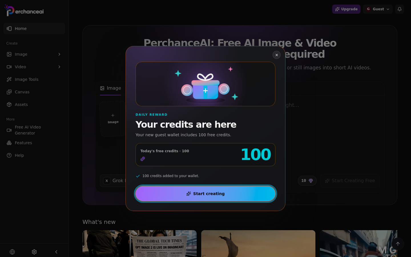 perchanceai.art — Hero + Features + FAQ
