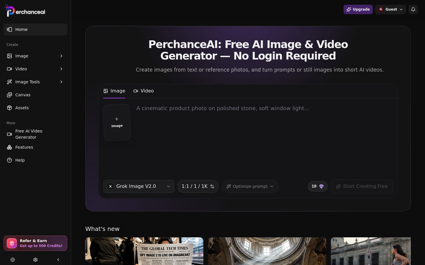 perchanceai.art — Hero + Features + FAQ