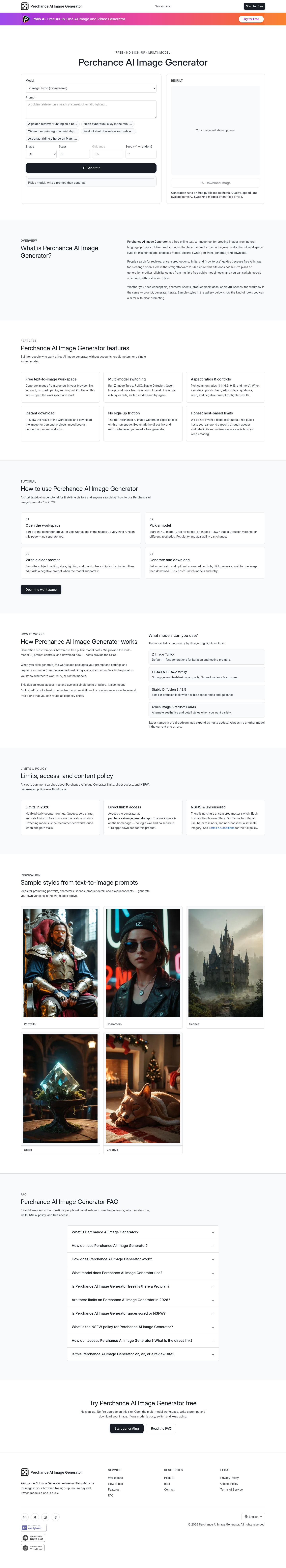 Nav section of perchanceaiimagegenerator.app