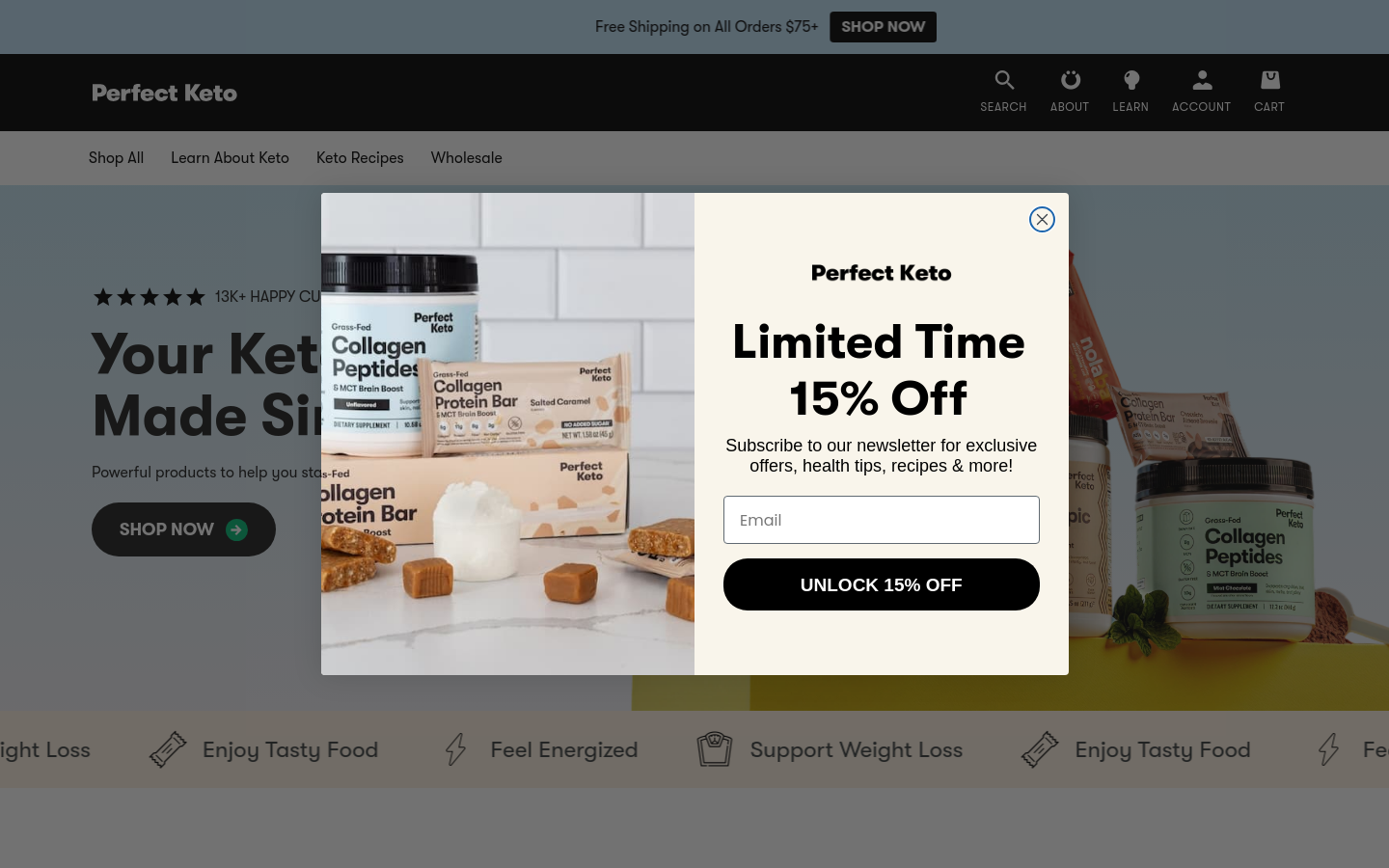Above-the-fold capture of perfectketo.com