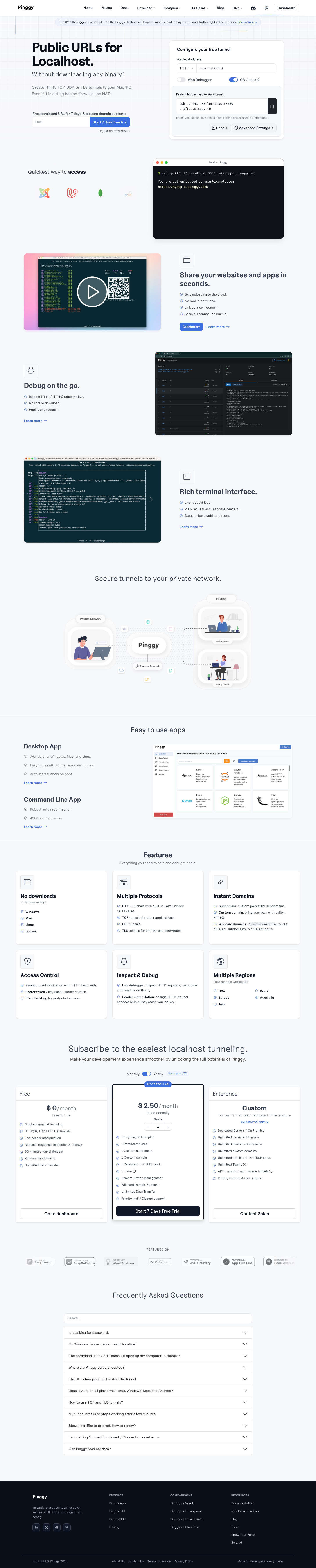 Nav section of pinggy.io