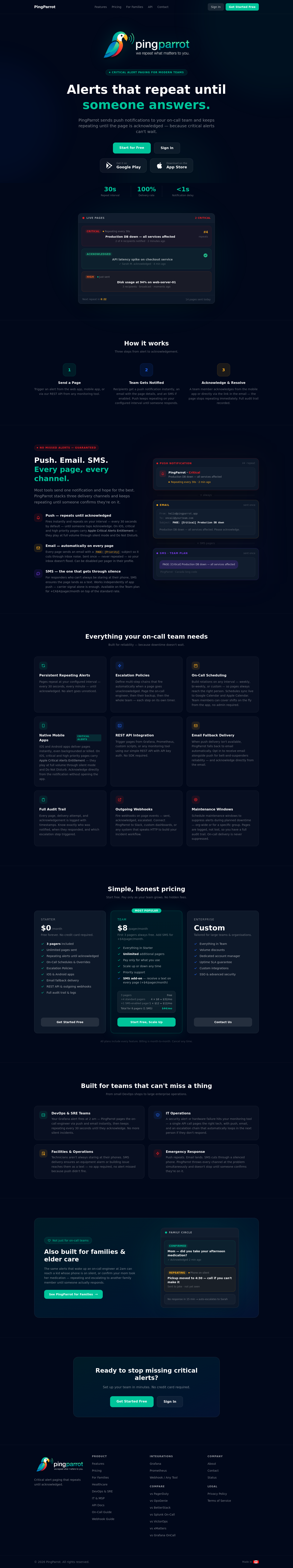 Nav section of pingparrot.app