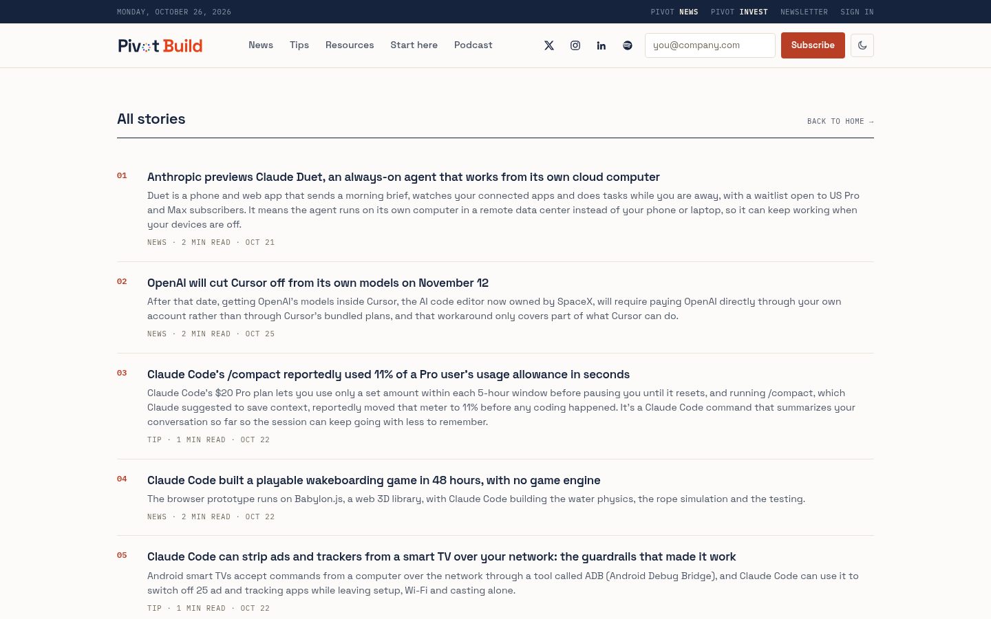 pivotbuild.ai desktop capture of the first page