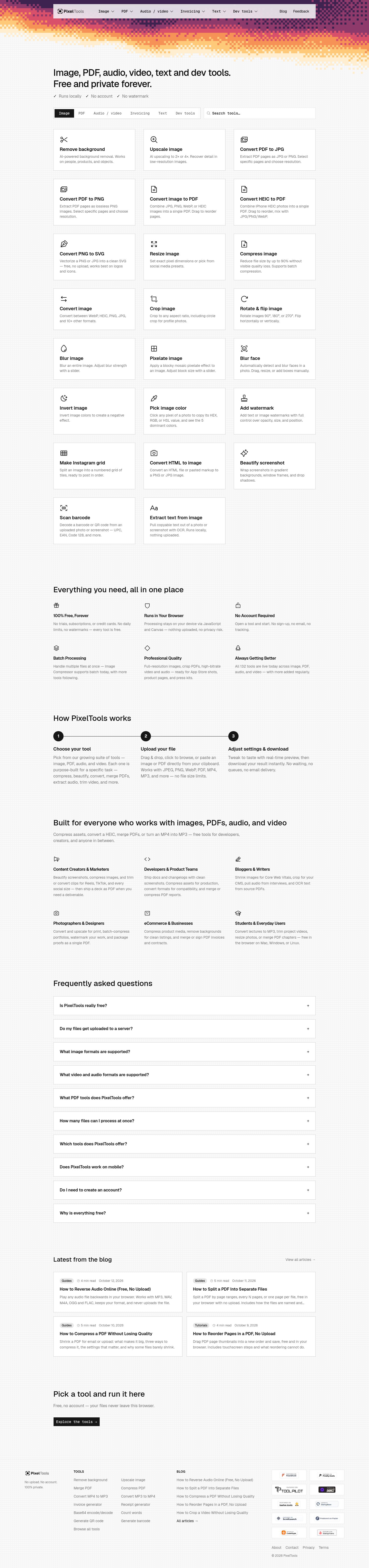 Nav section of pixeltools.io