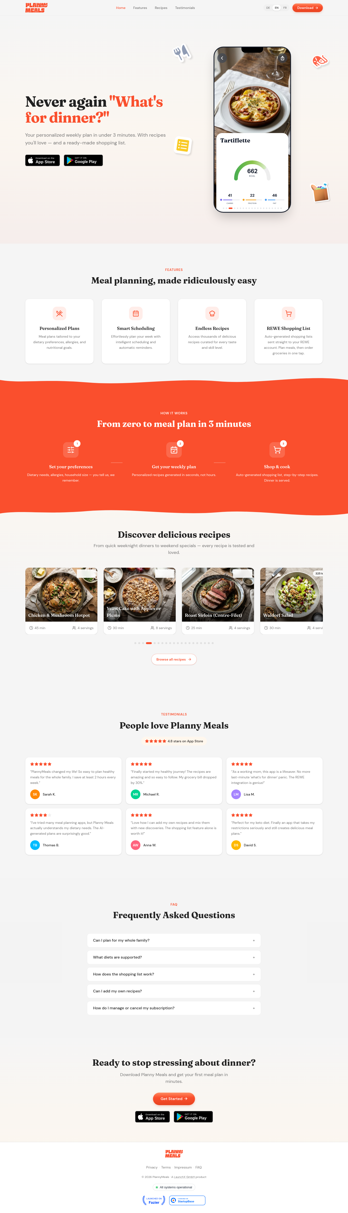 Nav section of plannymeals.com