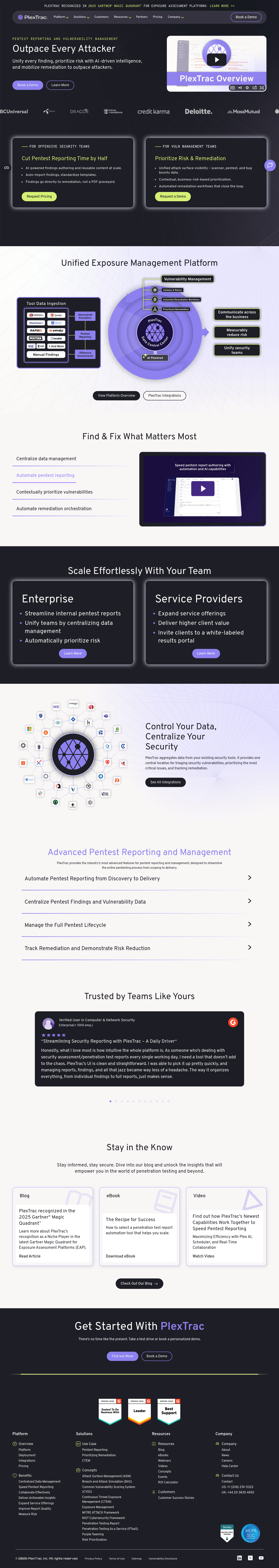 Nav section of plextrac.com