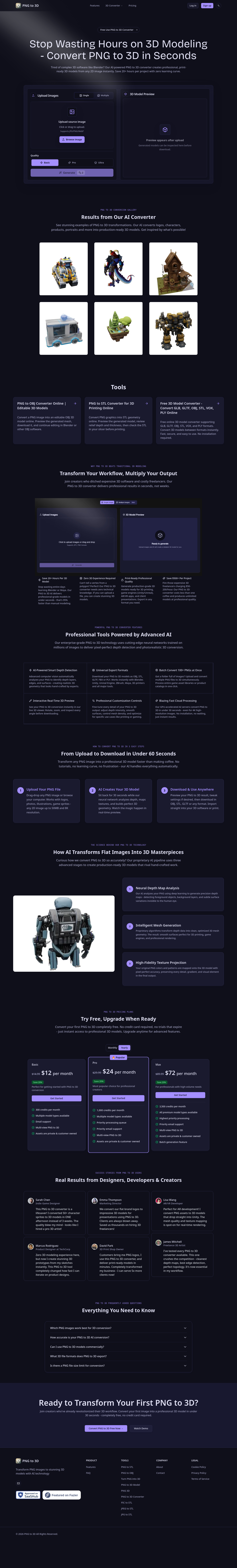 pngto3d.org — Hero + Logo Wall + Pricing + FAQ