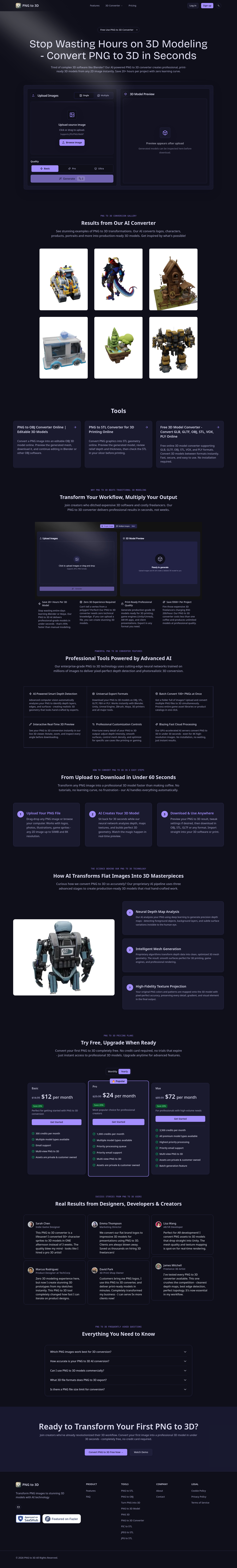 pngto3d.org — Hero + Logo Wall + Pricing + FAQ