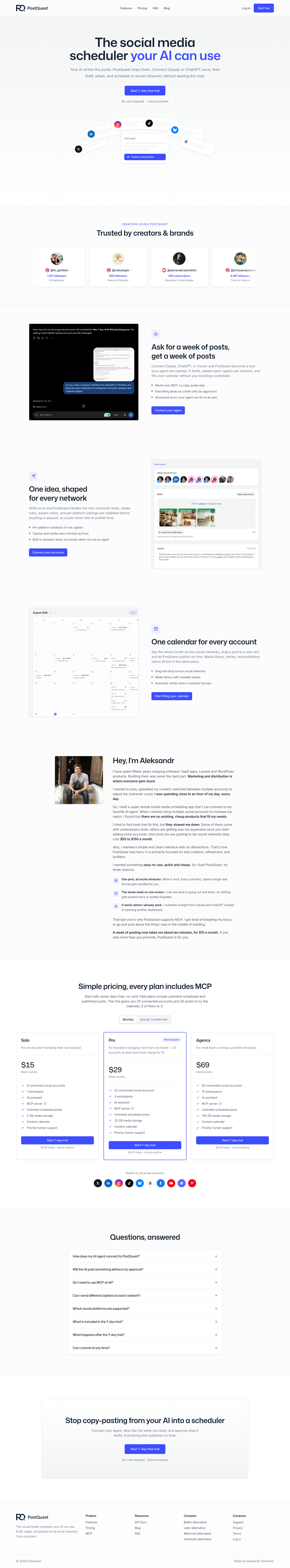 Nav section of post-quest.com