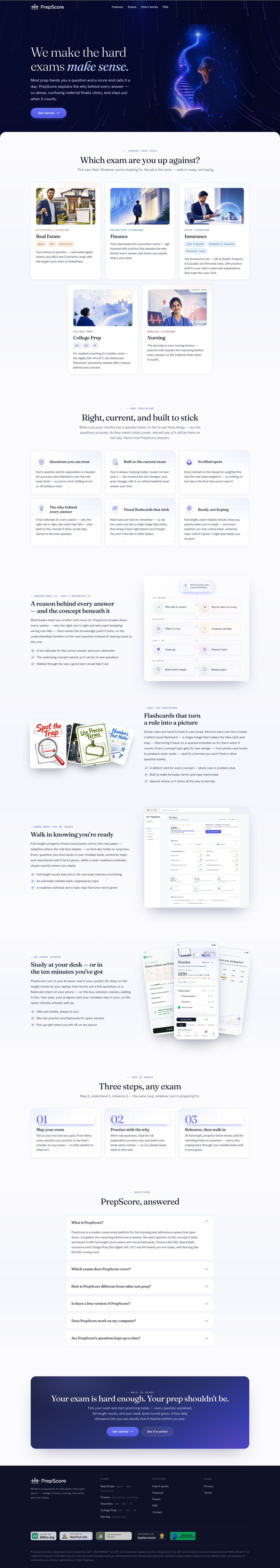 Nav section of prepscore.ai