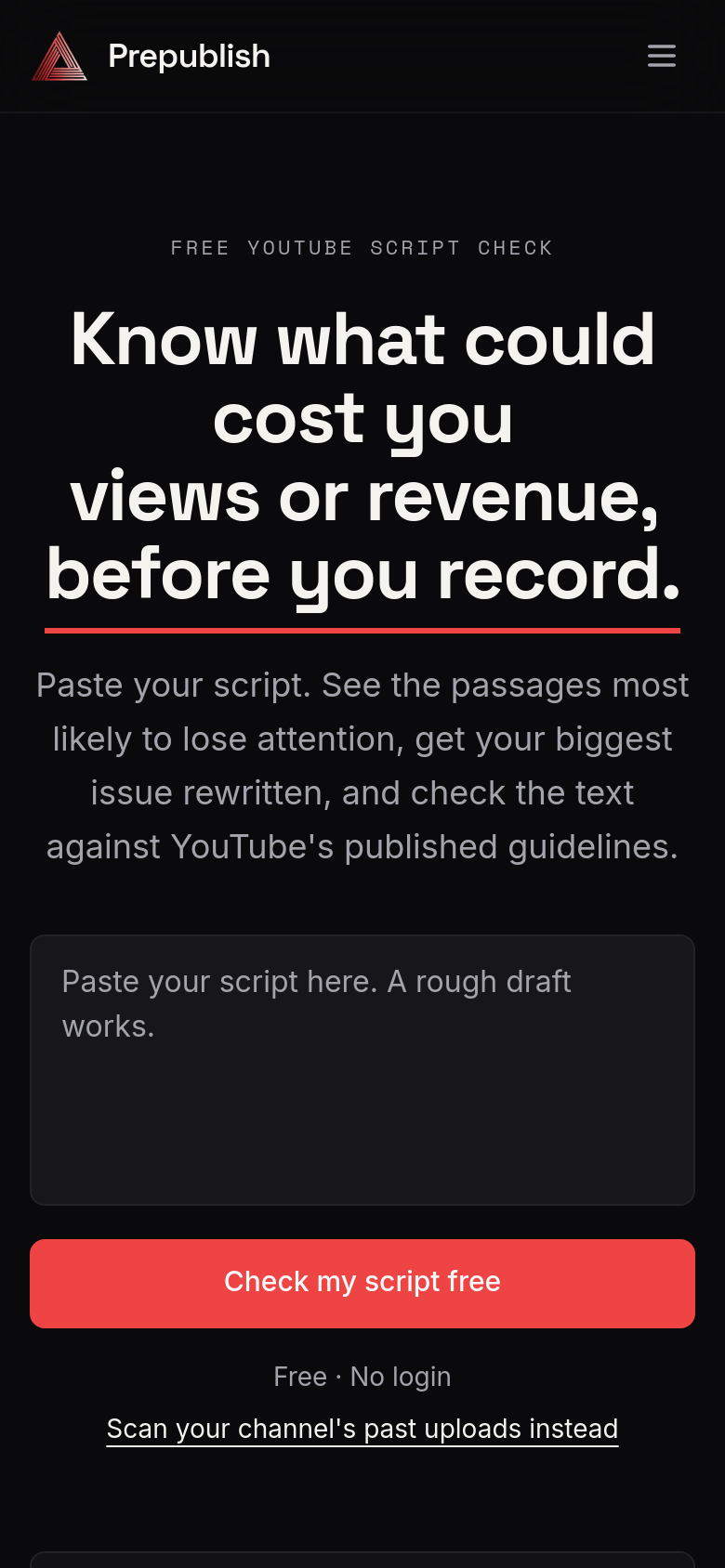 prepublish.ai mobile capture of the first page