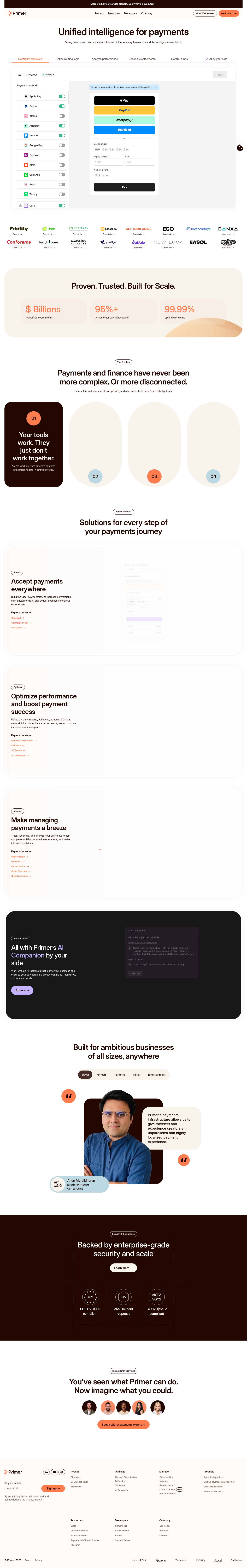 Hero section of primer.io