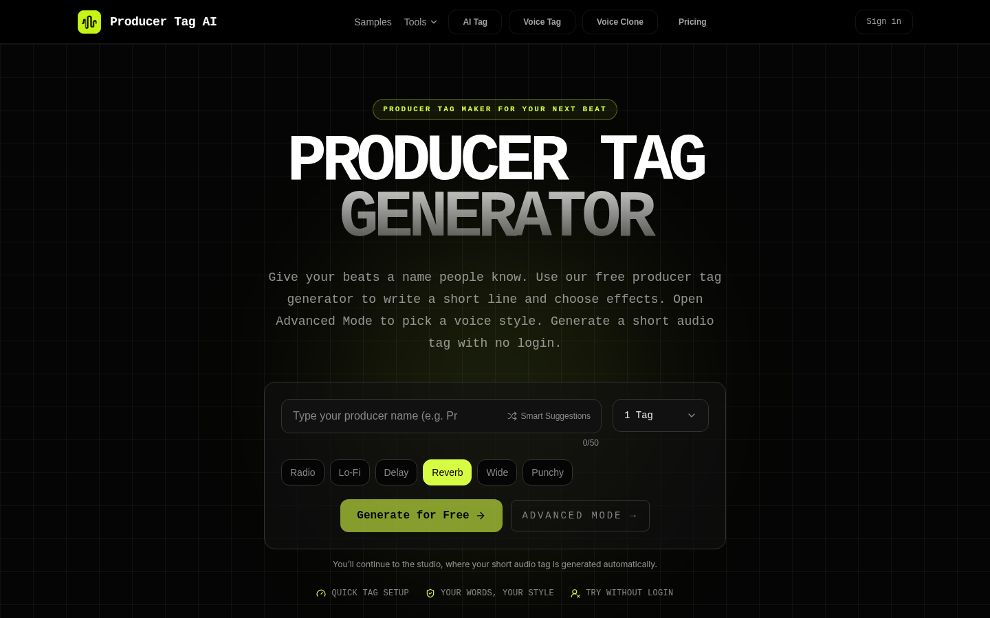 producertag.org desktop capture of the first page