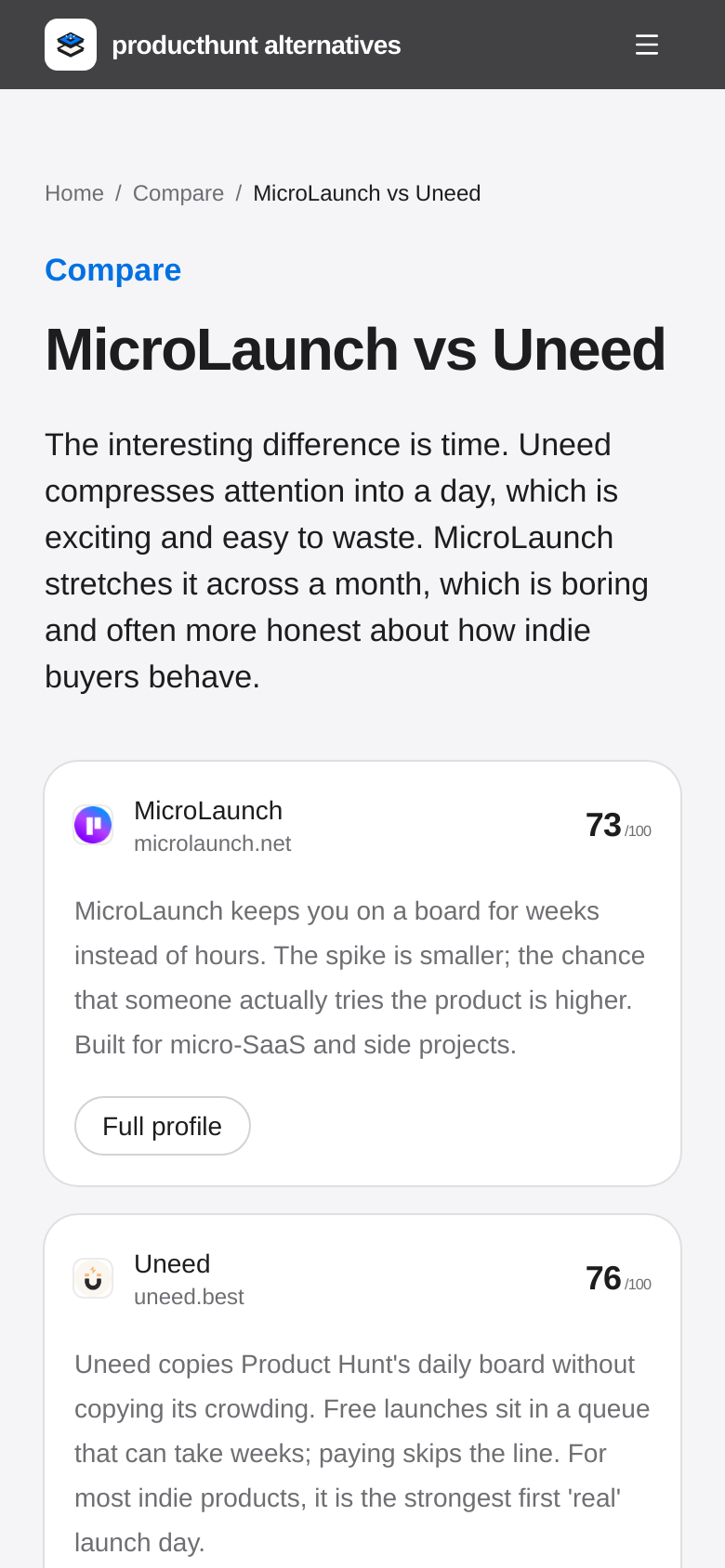 Microlaunch Vs Uneed