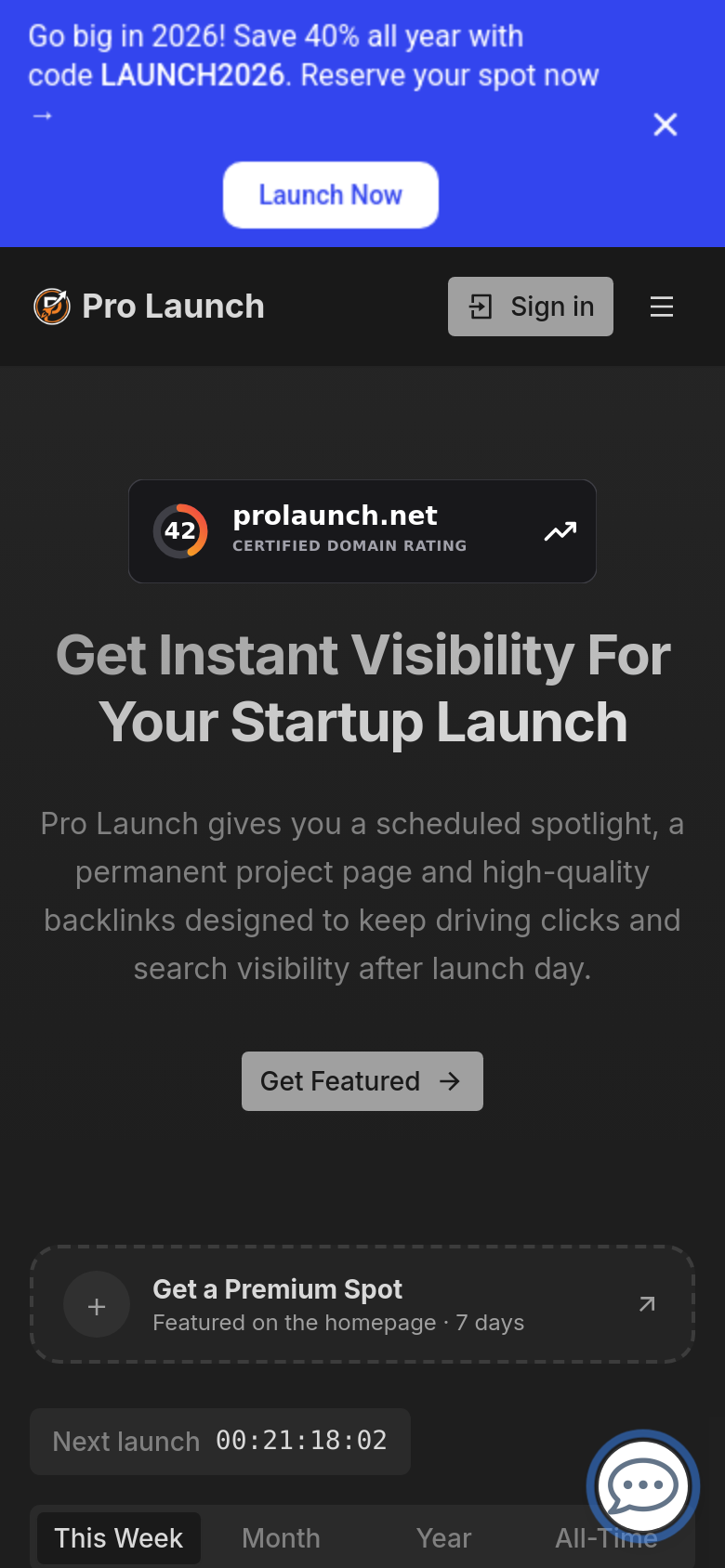 prolaunch.net mobile capture of the first page