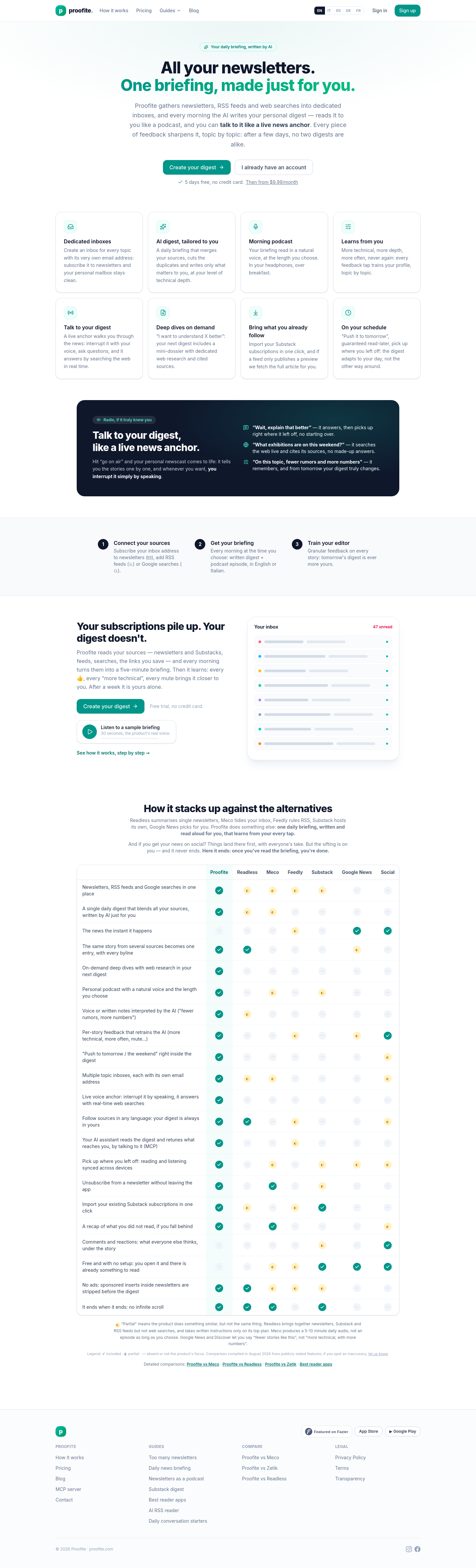 Nav section of proofite.com