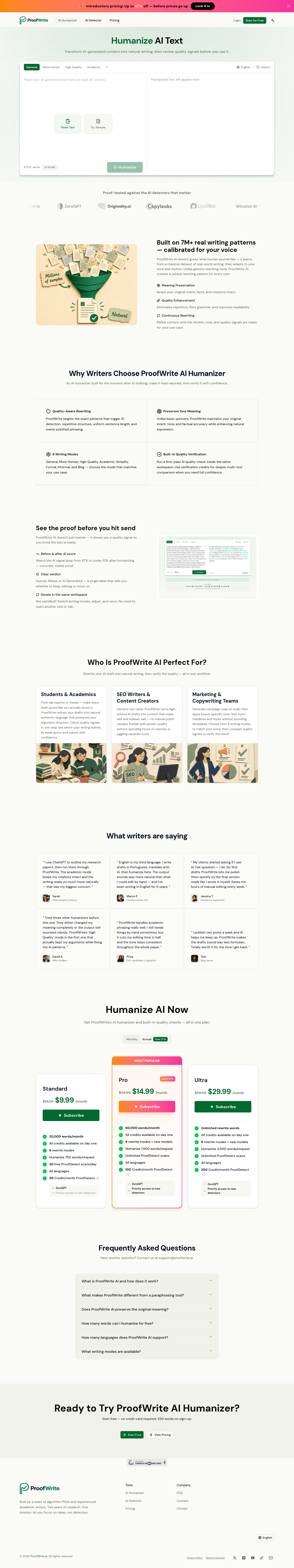 Nav section of proofwrite.ai